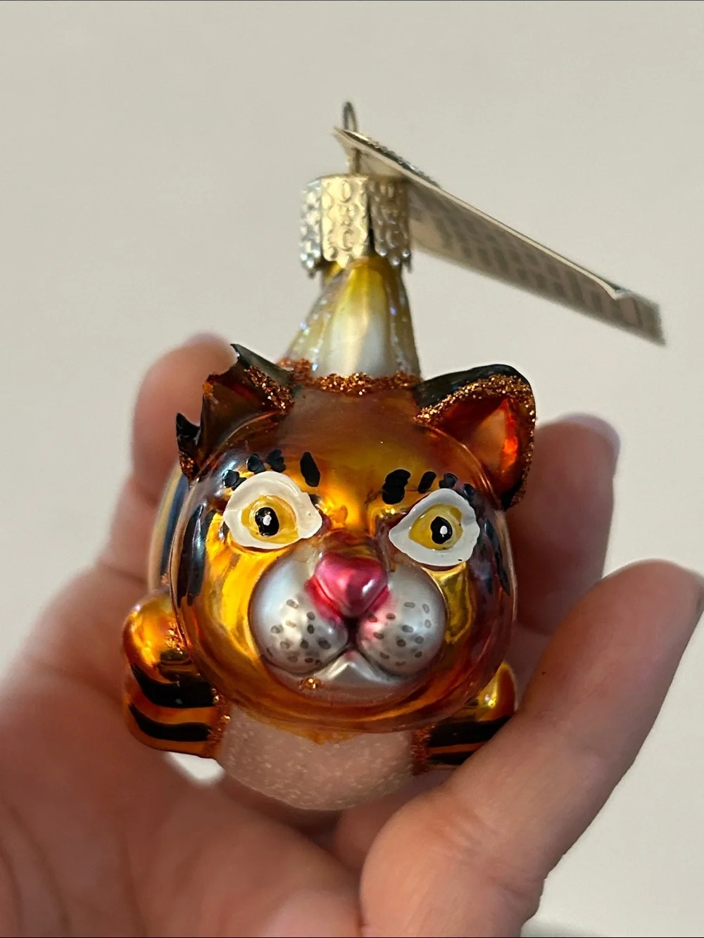 Old world Christmas Glass Tiger Kitty CatFish Ornament one ear broken